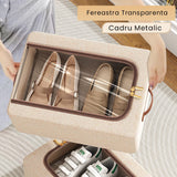 Cutie Depozitare Cu Cadru Metalic, Pentru Incaltaminte, Haine, Lingerie, Fermoar Calitativ, Fereastra Transparenta, Manere Laterale