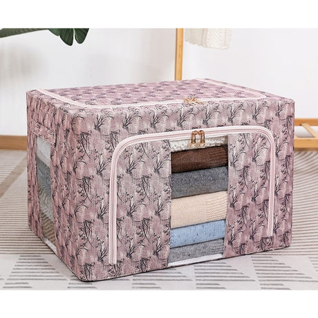 Cutie Depozitare, Vivimall, 66L, din Material Textil, 50 x 40 x 33 cm, pentru Haine si Lenjerii, Model Bambus, Roz - vivimall.ro