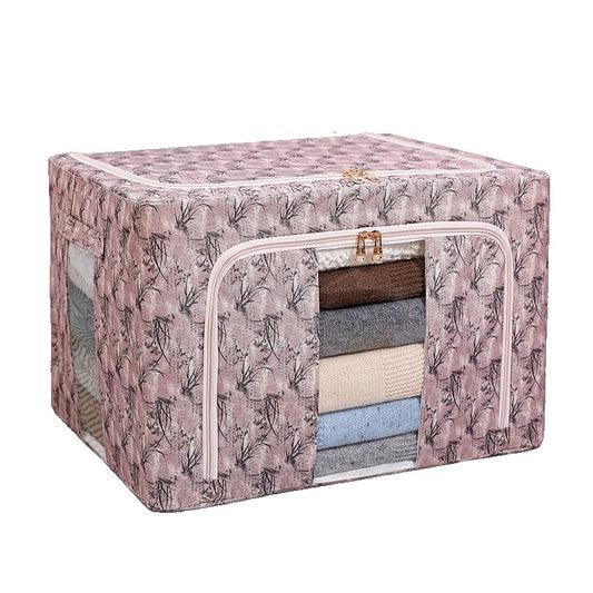 Cutie Depozitare, Vivimall, 66L, din Material Textil, 50 x 40 x 33 cm, pentru Haine si Lenjerii, Model Bambus, Roz