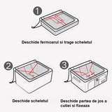 Cutie Depozitare, Vivimall, 66L, din Material Textil, 50 x 40 x 33 cm, pentru Haine si Lenjerii, Model Fluturasi, Roz/Gri - vivimall.ro