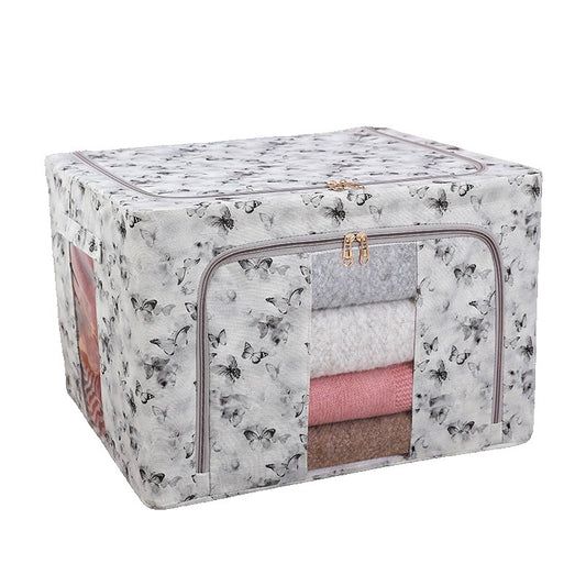 Cutie Depozitare, Vivimall, 66L, din Material Textil, 50 x 40 x 33 cm, pentru Haine si Lenjerii, Model Fluturasi, Gri/Auriu