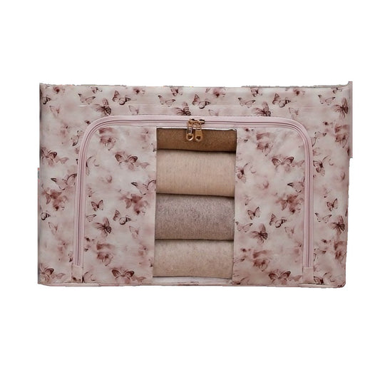 Cutie Depozitare, Vivimall, 66L, din Material Textil, 50 x 40 x 33 cm, pentru Haine si Lenjerii, Model Fluturasi, Roz/Gri