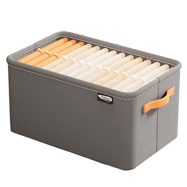 Cutie Depozitare Vivimall, pentru Haine, lucruri, din Textil cu Cadru Metalic, Manere Laterale, forma Dreptunghiulara, 42 x 28 x 25 cm, volum 29 L, Gri - vivimall.ro