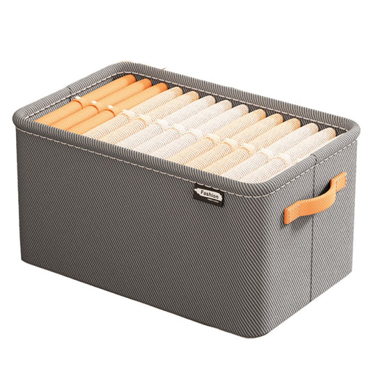 Cutie Depozitare Flippy, pentru Haine, lucruri, din Textil cu Cadru Metalic, Manere Laterale, forma Dreptunghiulara, 48 x 28 x 25 cm, volum 34 L Gri