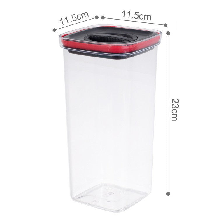 Cutie de Depozitare Alimente, Vivimall, Cutie de tip Container, Recipient pentru Cereale in Bucatarie, 11.5 x 11.5 x 23 cm, volum 2000 ml, Transparenta cu Capac Negru - vivimall.ro