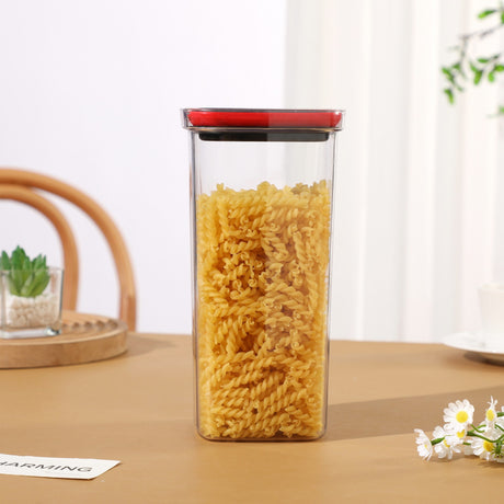 Cutie De Depozitare Alimente, Cutie De Tip Container, Recipient Pentru Cereale In Bucatarie, 11.5 X 11.5 X 23 Cm, Volum 2000 Ml, Transparenta Cu Capac Negru - vivimall.ro