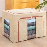 Cutie De Depozitare Pliabila, Cu Fermoar, 100 L, Textil, Cadru Metalic, Suport Baza Stabil Din Plastic, Crem Cu Doua Ferestre