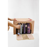 Cutie de Depozitare Pliabila, Vivimall, 66 L, din Bumbac si In, 50x40x33 cm, Fereastra Frontala, 2 Usi de Acces cu Fermoar Bidirectional, Cadru Metalic, Suport Baza Stabil din Plastic, Roz Pudrat - vivimall.ro