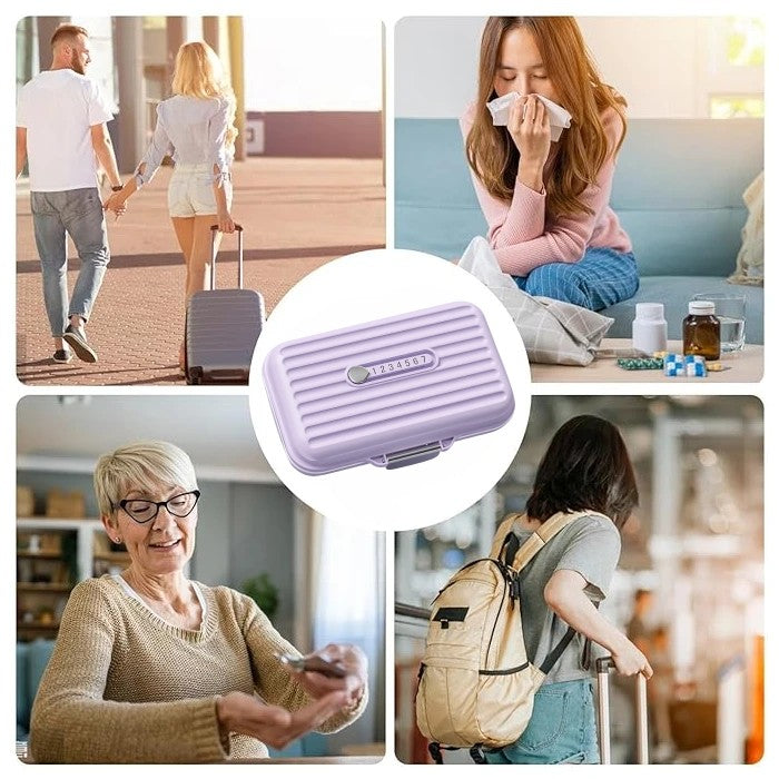 Cutie Medicamente, Flippy, Mov, 7 Compartimente, Portabila si Compacta, 11x7.2x3.5 cm, Ideala pentru Uzul Cotidian