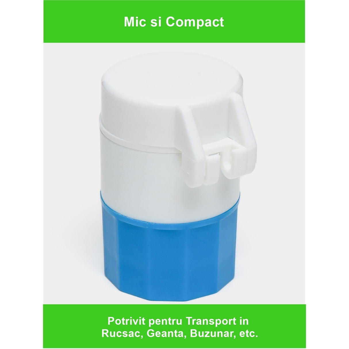 Cutie Pastile Multifunctionala, 4 In 1, Pahar Apa, Taiere, Sfaramare, Depozitare, Compact, Abs Cu Lama Din Inox, Alb/,