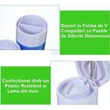 Cutie Pastile Multifunctionala, 4 In 1, Pahar Apa, Taiere, Sfaramare, Depozitare, Compact, Abs Cu Lama Din Inox, Alb/,
