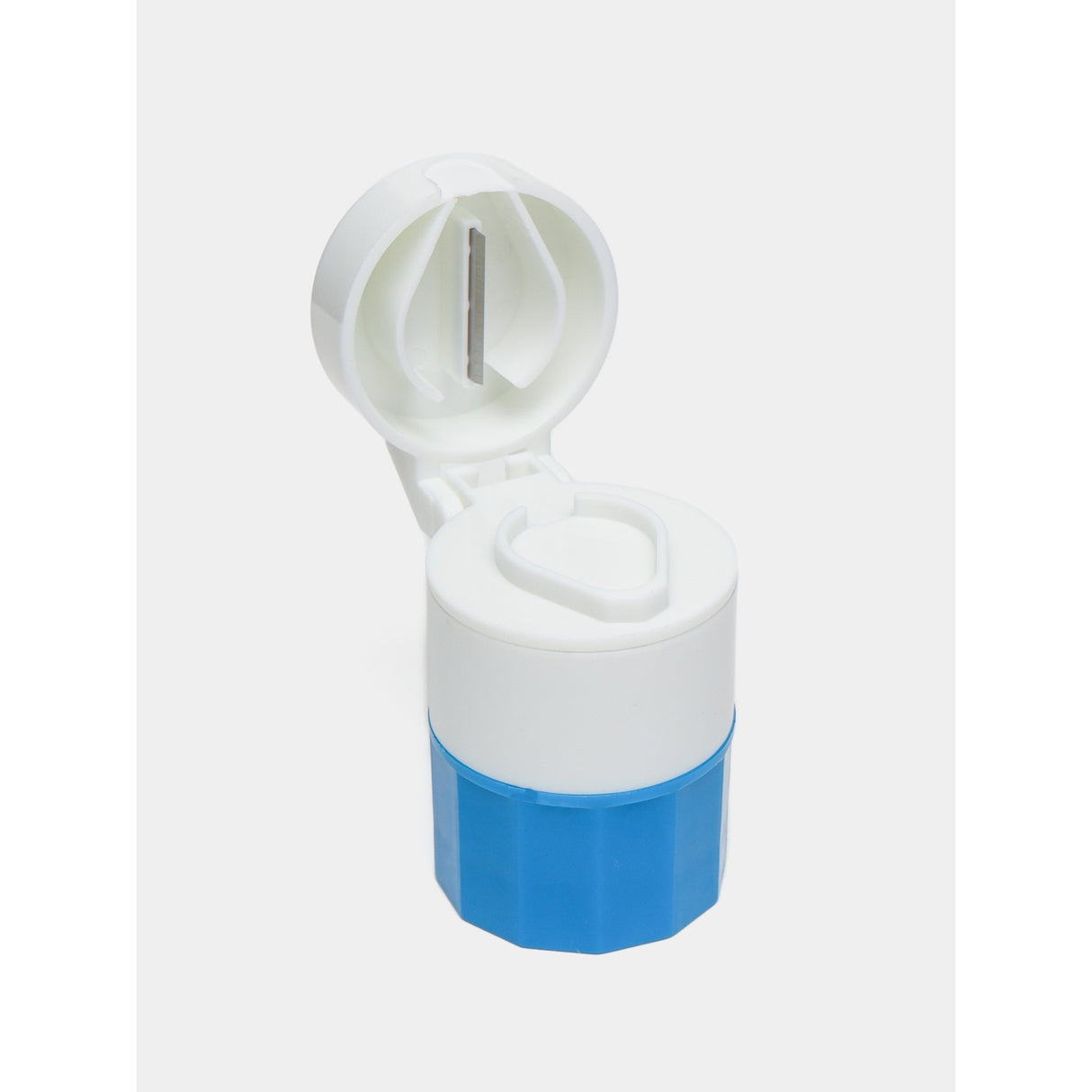 Cutie Pastile Multifunctionala, 4 In 1, Pahar Apa, Taiere, Sfaramare, Depozitare, Compact, Abs Cu Lama Din Inox, Alb/,