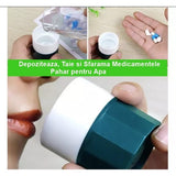 Cutie Pastile Multifunctionala, 4 In 1, Pahar Apa, Taiere, Sfaramare, Depozitare, Compact, Abs Cu Lama Din Inox, Alb/,