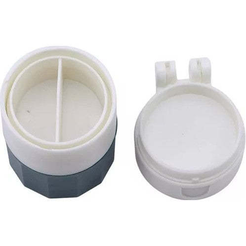 Cutie Pastile Multifunctionala, 4 In 1, Pahar Apa, Taiere, Sfaramare, Depozitare, Compact, Abs Cu Lama Din Inox, Alb/,