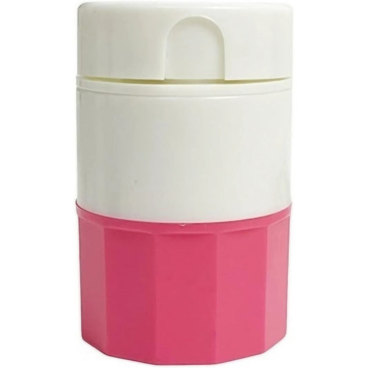 Cutie Pastile Multifunctionala, Vivimall, 4 in 1, Pahar Apa, Taiere, Sfaramare, Depozitare, Compact, ABS cu Lama din Inox, Alb/Roz, 8.7x6.2x4.1 cm