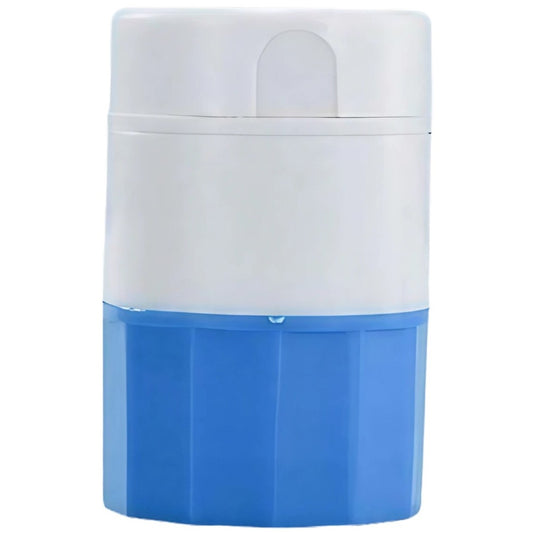 Cutie Pastile Multifunctionala, Vivimall, 4 in 1, Pahar Apa, Taiere, Sfaramare, Depozitare, Compact, ABS cu Lama din Inox, Alb/Albastru, 8.7x6.2x4.1 cm