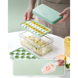 Set Cutie pentru Gheata, Vivimall, Uz Casnic, Doua Tavite pentru Cuburi, Capac Etans, Lopata, 23.5x13.3x10 cm, Verde - vivimall.ro