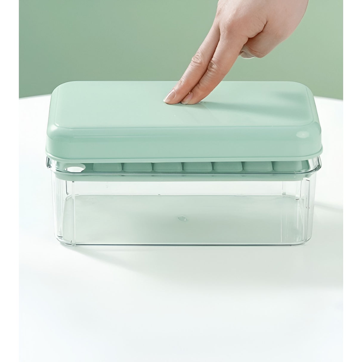 Set Cutie Pentru Gheata, Uz Casnic, 1 Tavita Pentru Cuburi, Capac Etans, Lopata, 23.5X13.3X10 Cm, Verde - vivimall.ro