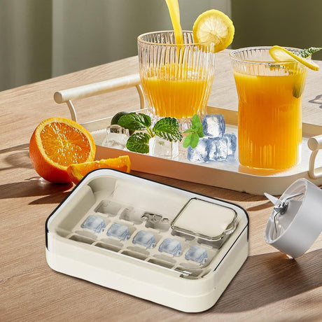 Cutie Gheata, 15 Cuburi, Cu Sistem de Presare Spate, Capac de Umplere și Evacuare, 1 L, 16.5 x 11.2 x 4.5 cm, Alb - vivimall.ro