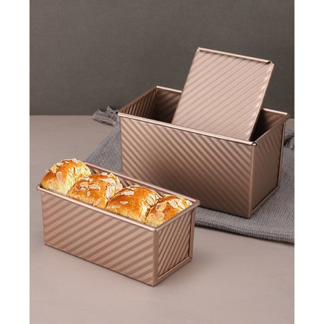 Tava pentru Paine, Vivimall, din Otel Carbon, 450 g, cu Capac, Antiaderenta, 21 x 11 x 11.5 cm, Roz Auriu - vivimall.ro