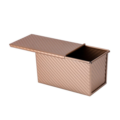 Tava pentru Paine, Vivimall, din Otel Carbon, 450 g, cu Capac, Antiaderenta, 21 x 11 x 11.5 cm, Roz Auriu - vivimall.ro