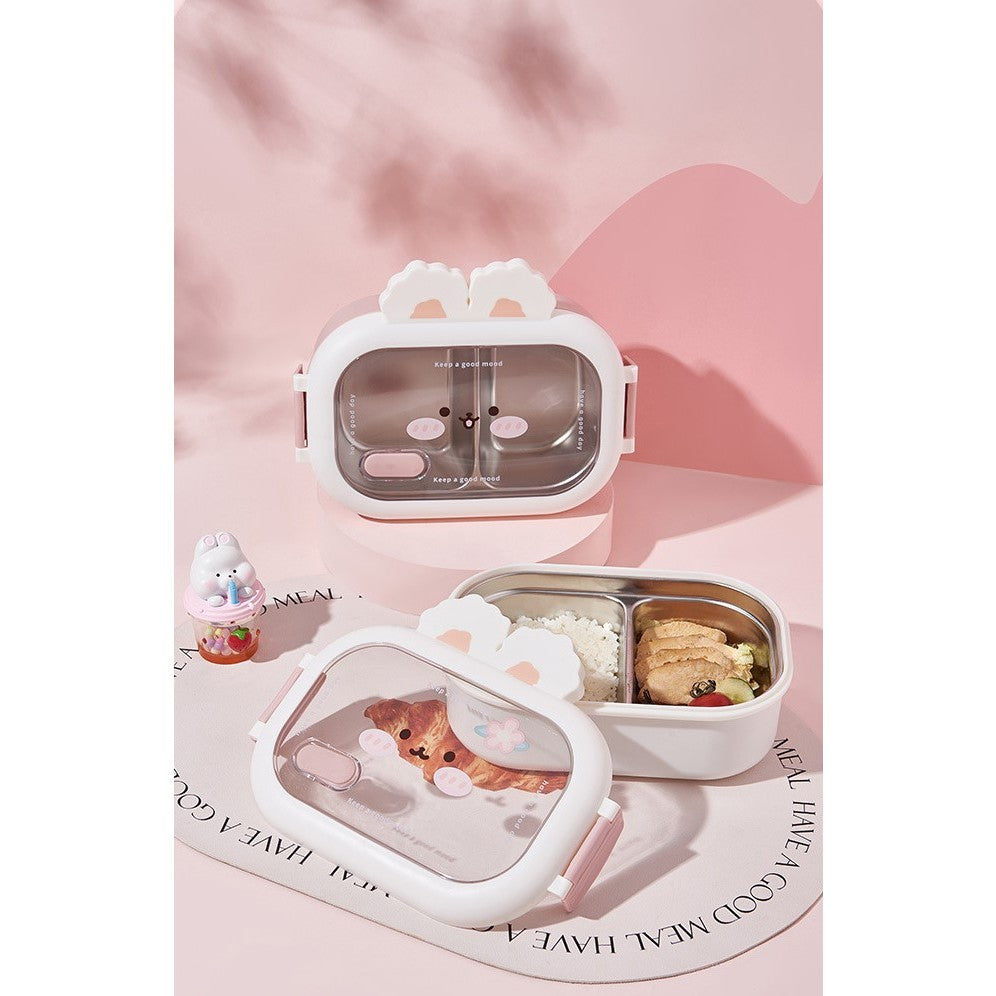 Cutie Pentru Pranz Sau Gustari, Cu Doua Compartimente, Model Iepuras, Pentru Copii Si Adulti, Etansare, Pp, Perfect Pentru Scoala Si Birou, 1000 Ml, 22X17.8X8 Cm - vivimall.ro