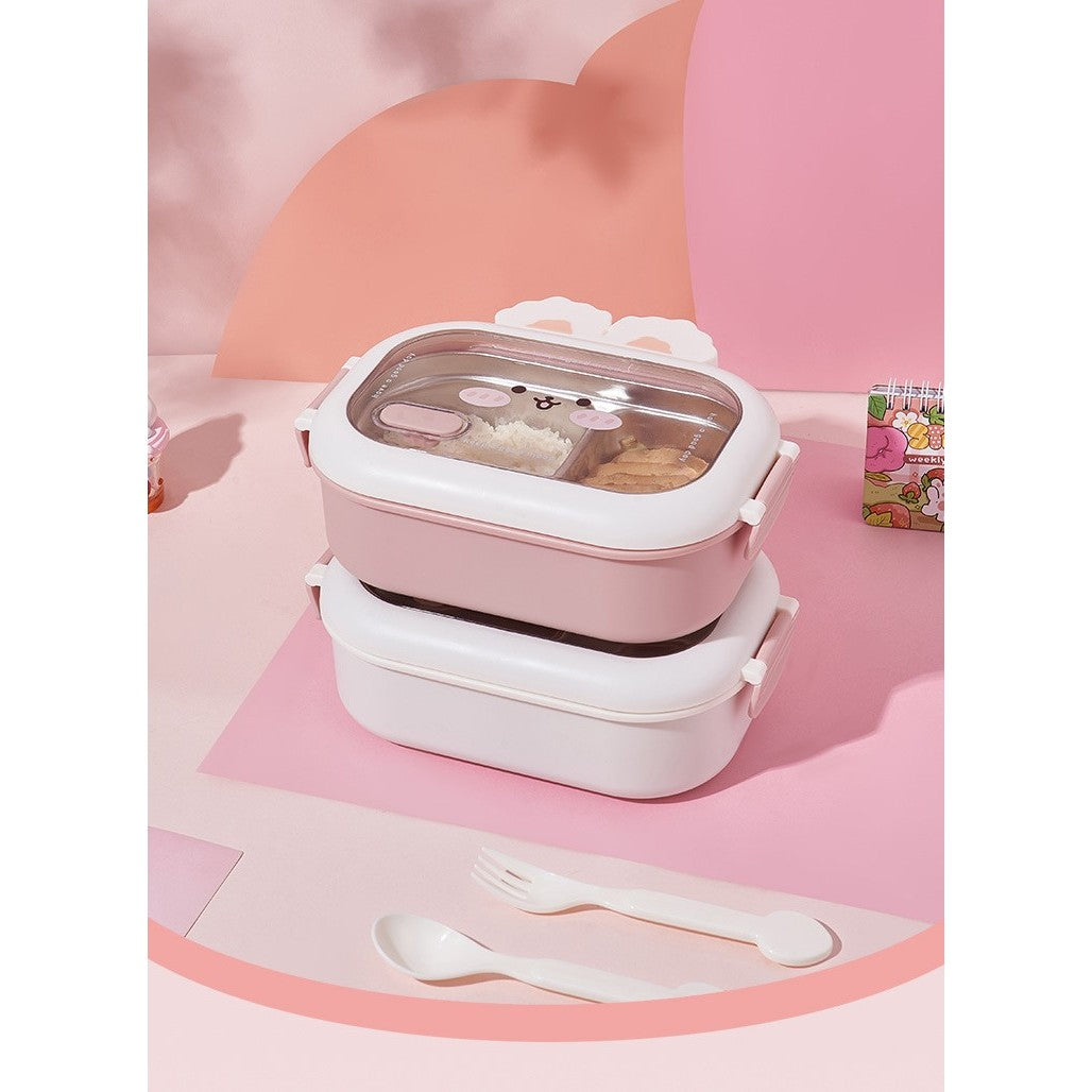 Cutie Pentru Pranz Sau Gustari, Cu Doua Compartimente, Model Iepuras, Pentru Copii Si Adulti, Etansare, Pp, Perfect Pentru Scoala Si Birou, 1000 Ml, 22X17.8X8 Cm - vivimall.ro