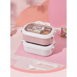 Cutie Pentru Pranz Sau Gustari, Cu Doua Compartimente, Model Iepuras, Pentru Copii Si Adulti, Etansare, Pp, Perfect Pentru Scoala Si Birou, 1000 Ml, 22X17.8X8 Cm - vivimall.ro