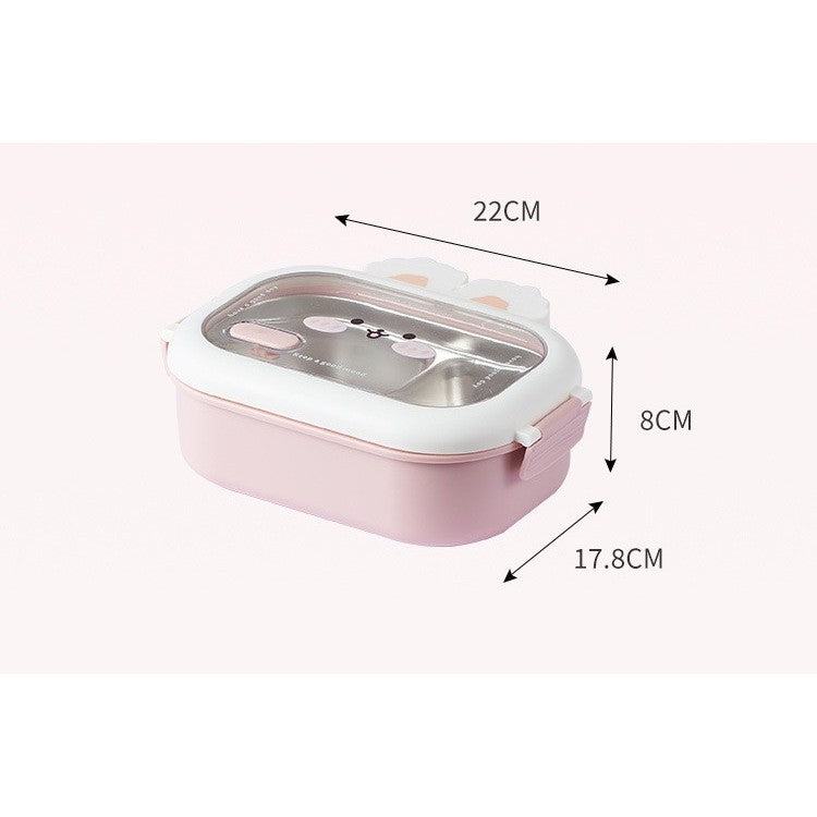 Cutie Pentru Pranz Sau Gustari, Cu Doua Compartimente, Model Iepuras, Pentru Copii Si Adulti, Etansare, Pp, Perfect Pentru Scoala Si Birou, 1000 Ml, 22X17.8X8 Cm - vivimall.ro