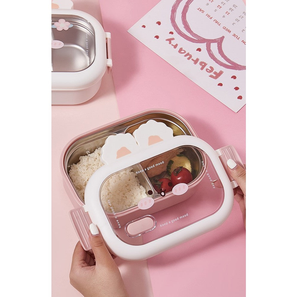 Cutie Pentru Pranz Sau Gustari, Cu Doua Compartimente, Model Iepuras, Pentru Copii Si Adulti, Etansare, Pp, Perfect Pentru Scoala Si Birou, 1000 Ml, 22X17.8X8 Cm - vivimall.ro