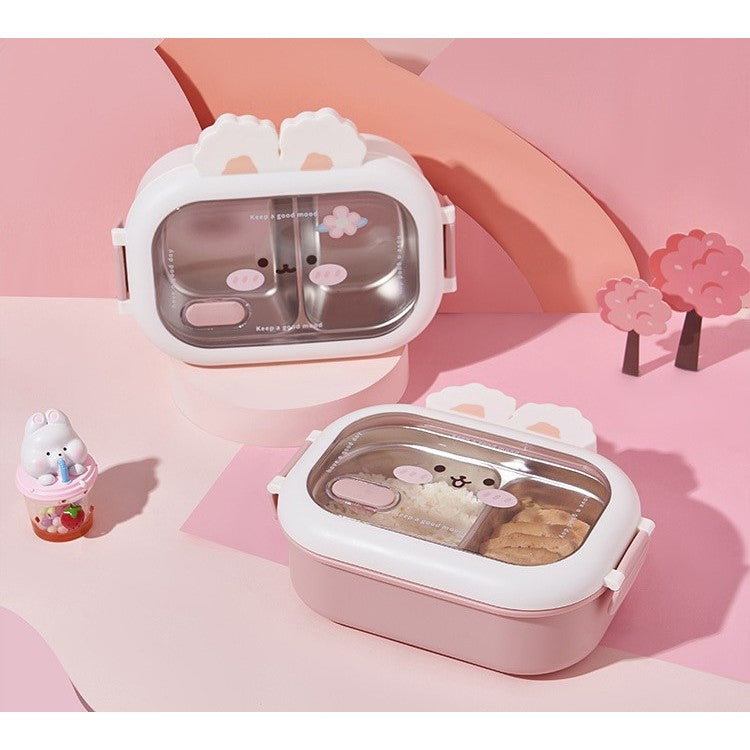 Cutie Pentru Pranz Sau Gustari, Cu Doua Compartimente, Model Iepuras, Pentru Copii Si Adulti, Etansare, Pp, Perfect Pentru Scoala Si Birou, 1000 Ml, 22X17.8X8 Cm - vivimall.ro
