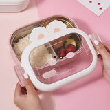 Cutie Pentru Pranz Sau Gustari, Cu Doua Compartimente, Model Iepuras, Pentru Copii Si Adulti, Etansare, Pp, Perfect Pentru Scoala Si Birou, 1000 Ml, 22X17.8X8 Cm - vivimall.ro