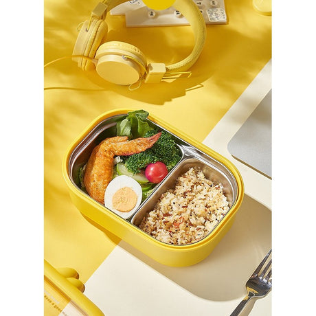 Cutie Pentru Pranz Sau Gustari, Cu Doua Compartimente, Model Ratusca, Pentru Copii Si Adulti, Etansare, Pp, Perfect Pentru Scoala Si Birou, 1000 Ml, 22.5X14.5X8 Cm, Galben - vivimall.ro