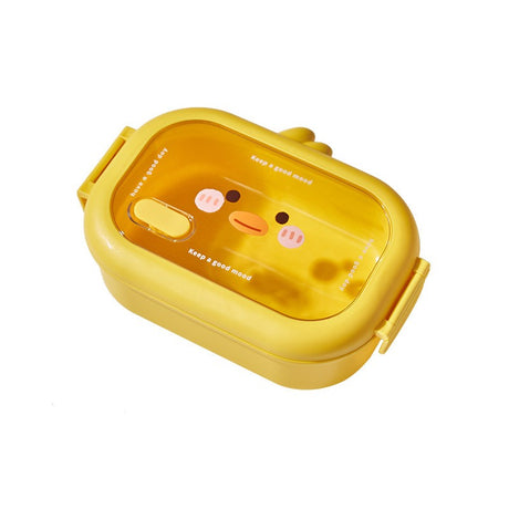Cutie Pentru Pranz Sau Gustari, Cu Doua Compartimente, Model Ratusca, Pentru Copii Si Adulti, Etansare, Pp, Perfect Pentru Scoala Si Birou, 1000 Ml, 22.5X14.5X8 Cm, Galben - vivimall.ro