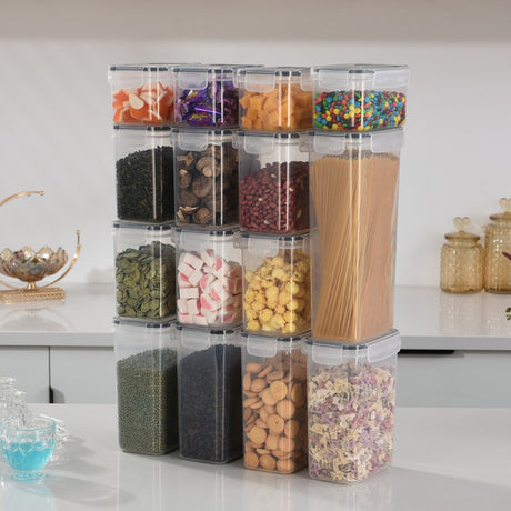 Cutii De Depozitare Alimente, Set Din 15 Cutii Pentru Condimente, Cereale, Cutii Pentru Bucatarie, Din Plastic Pp, Cutii Alimentare, Diferite Dimensiuni, Transparente - vivimall.ro