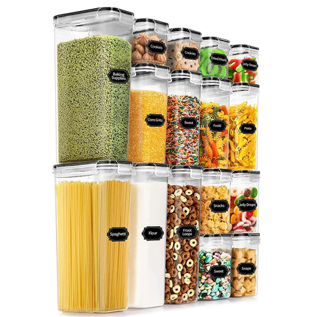 Cutii De Depozitare Alimente, Set Din 16 Cutii Pentru Condimente, Cereale, Cutii Pentru Bucatarie, Din Plastic Pp, Cutii Alimentare, Diferite Dimensiuni, Transparente - vivimall.ro