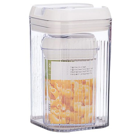 Cutii De Depozitare Alimente, Set Din 2 Cutii De Tip Container, Recipiente Pentru Cereale In Bucatarie, 0.8 L-10X15.5 Cm, 2 L-12.5X12.5X21.5 Cm, Transparente Cu Capac Alb - vivimall.ro
