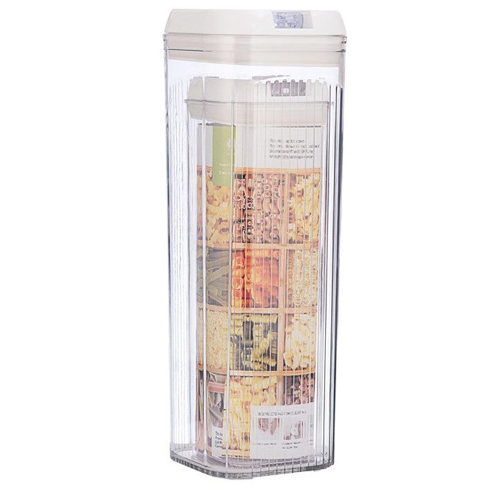 Cutii de Depozitare Alimente, Vivimall, Set din 2 Cutii de tip Container, Recipiente pentru Cereale in Bucatarie, 1.2 L-10x30.5 cm, 2.5 L-12.5x12.5x36.5 cm, Transparente cu Capac Alb - vivimall.ro