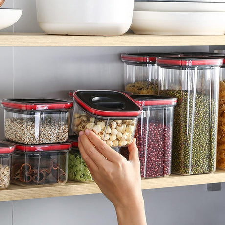 Cutii De Depozitare Alimente, Set Din 5 Cuti De Tip Container, Recipiente Pentru Cereale In Bucatarie,A- Transparente Cu Capac Negru - vivimall.ro