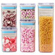 Cutii De Depozitare Alimente, Set Din 5 Cutii De Tip Container, 1X0.5 L, 2X0.8 L, 1X1.2 L, 1X1.9 L, Recipiente Pentru Cereale In Bucatarie, Transparente Cu Capac Albastru-Alb - vivimall.ro