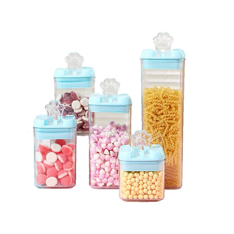 Set 5 Cutii De Depozitare Alimente, 1 X 500Ml, 2 X 800Ml, 1 X 1200Ml, 1 X 1900Ml, Capac Albastru, Din Pp+Pet, Inchidere Ermetica, Transparent - vivimall.ro