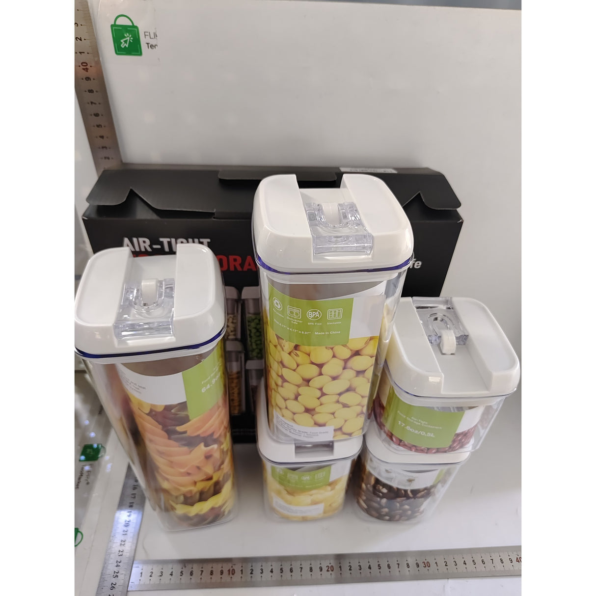 Cutii de Depozitare Alimente, Vivimall, set din 5 Cutii pentru Condimente, Volumetrie 0.5l, 0.8l, 1.2l, 1.9l, Transparente cu Capac Alb - vivimall.ro