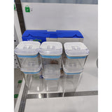 Cutii de Depozitare Alimente, Vivimall, Set din 6 Cutii de tip Container, 2x0.5 l, 2x0.8 l, 2x1.2 l, Recipiente pentru Cereale in Bucatarie,  Transparente cu Capac Albastru-Alb - vivimall.ro