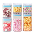 Cutii De Depozitare Alimente, Set Din 6 Cutii De Tip Container, 2X0.5 L, 2X0.8 L, 2X1.2 L, Recipiente Pentru Cereale In Bucatarie, Transparente Cu Capac Albastru-Alb - vivimall.ro
