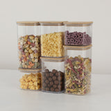 Cutii De Depozitare Alimente, Set Din 6 Cutii De Tip Container, Cutii Pentru Cereale, Din Plastic, Capac Din Bambuc, 2Pc 0.5 L. 2Pc 0.8 L, 2Pc 1.2 L, Transparente - vivimall.ro