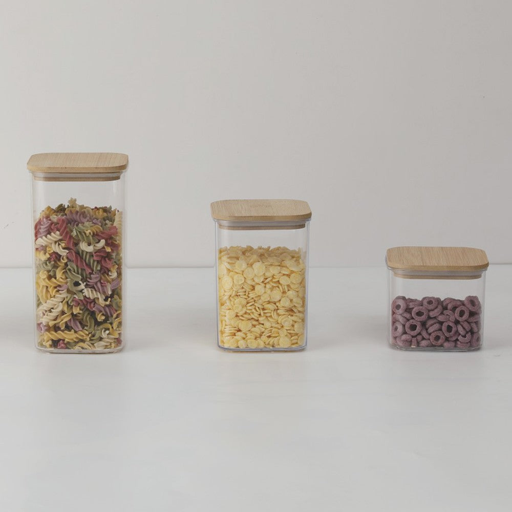 Cutii De Depozitare Alimente, Set Din 6 Cutii De Tip Container, Cutii Pentru Cereale, Din Plastic, Capac Din Bambuc, 2Pc 0.5 L. 2Pc 0.8 L, 2Pc 1.2 L, Transparente - vivimall.ro