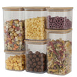 Cutii De Depozitare Alimente, Set Din 6 Cutii De Tip Container, Cutii Pentru Cereale, Din Plastic, Capac Din Bambuc, 2Pc 0.5 L. 2Pc 0.8 L, 2Pc 1.2 L, Transparente - vivimall.ro
