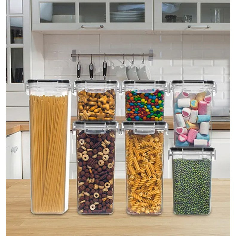 Cutii de depozitare alimente, Vivimall, Set din 7 Cutii pentru Condimente, Cereale, Cutii pentru Bucatarie, din Plastic PP, Cutii Alimentare, Diferite Dimensiuni, Transparente - vivimall.ro