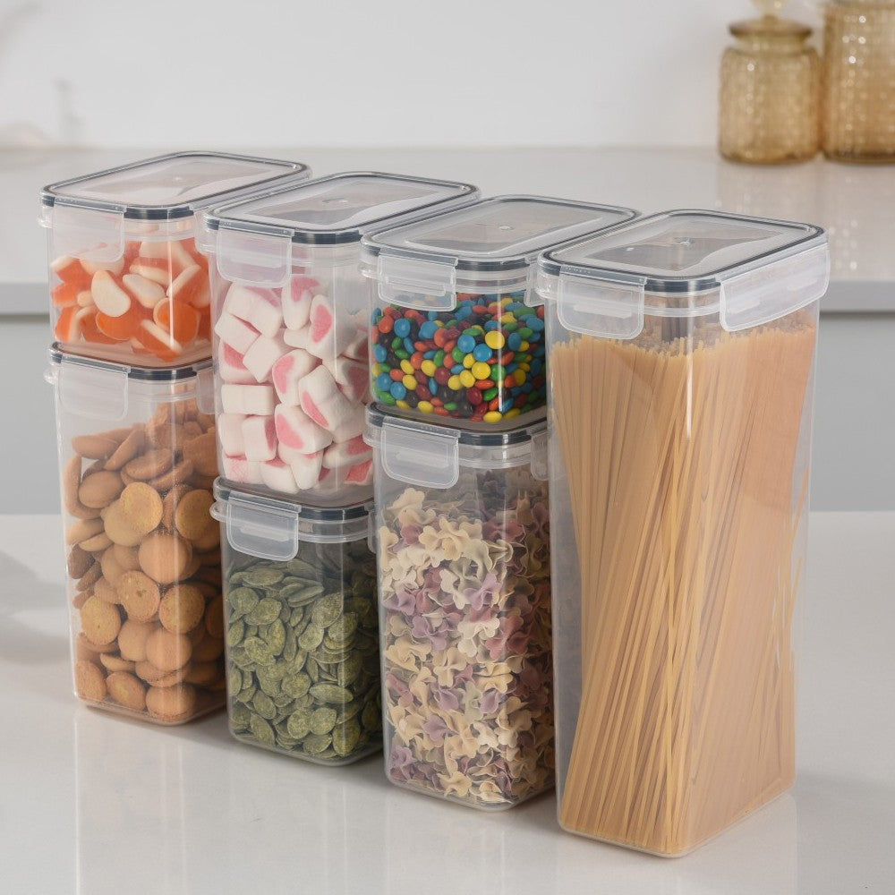 Cutii De Depozitare Alimente, Set Din 7 Cutii Pentru Condimente, Cereale, Cutii Pentru Bucatarie, Din Plastic Pp, Cutii Alimentare, Diferite Dimensiuni, Transparente - vivimall.ro