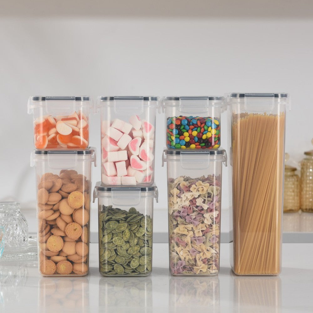 Cutii De Depozitare Alimente, Set Din 7 Cutii Pentru Condimente, Cereale, Cutii Pentru Bucatarie, Din Plastic Pp, Cutii Alimentare, Diferite Dimensiuni, Transparente - vivimall.ro